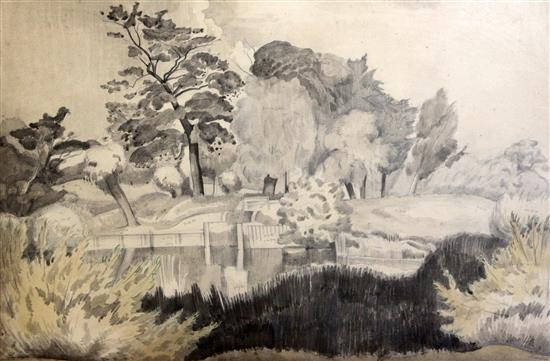§ John Nash (1893-1977) The Mill Pool, Normingford 14.75 x 22in.